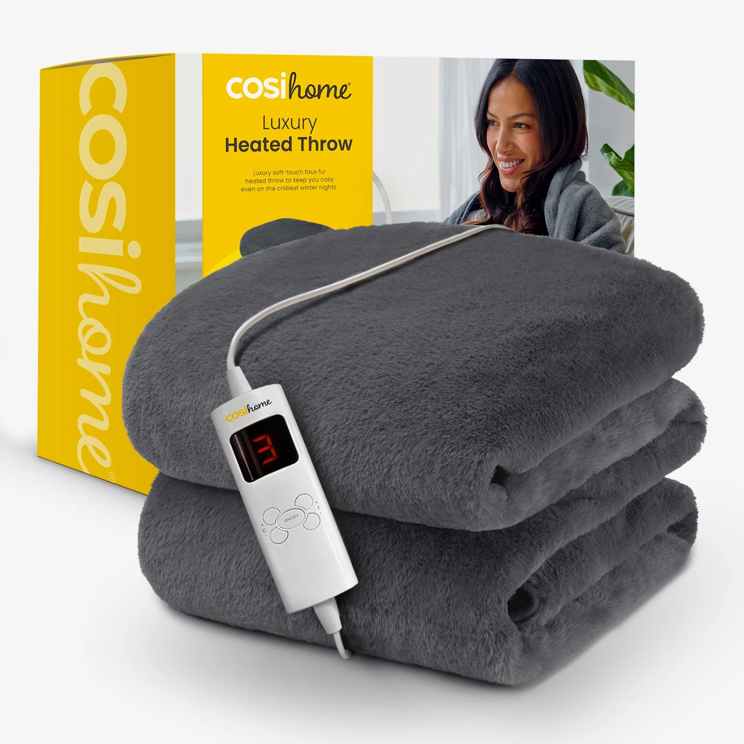 Luxury Faux Fur Electric Heated Throw - Grey - Image 4