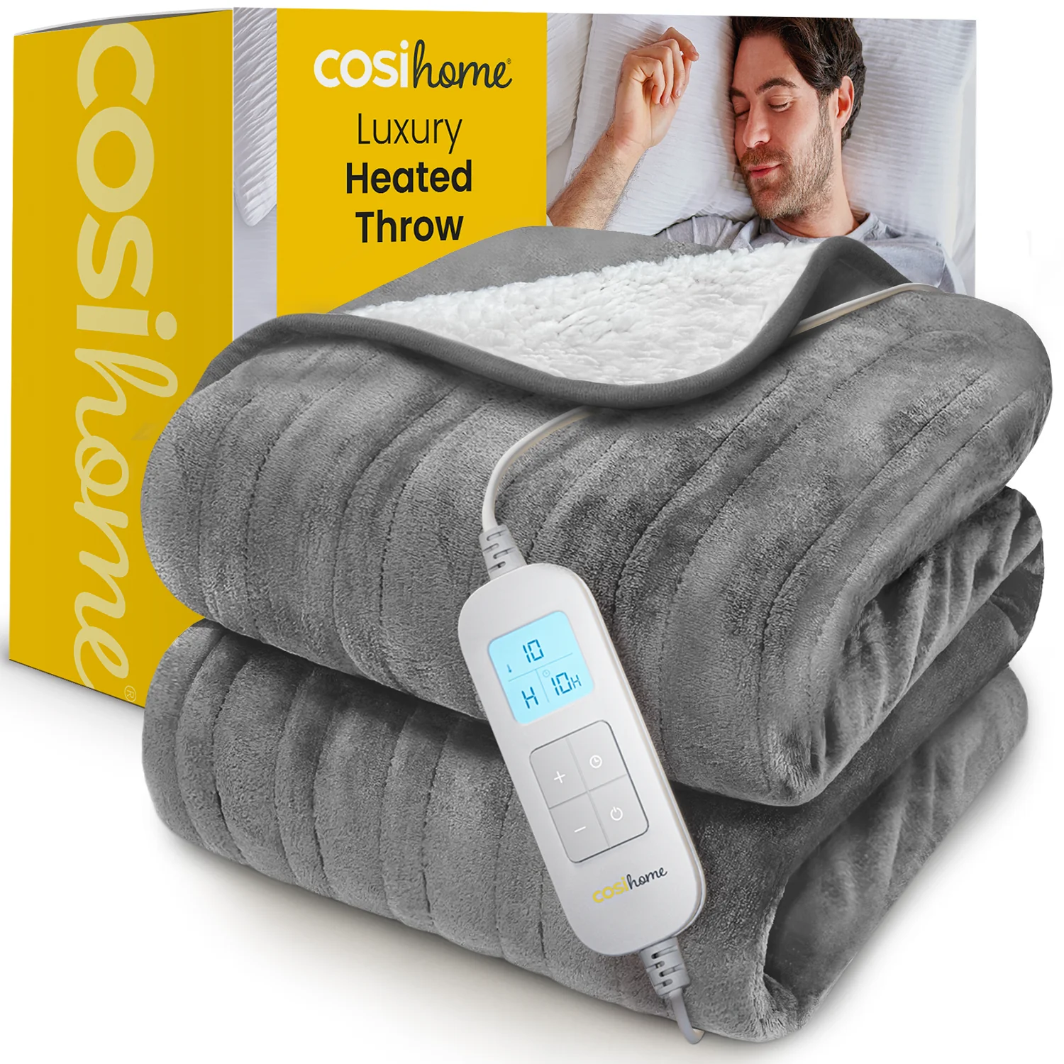 Fleece & Sherpa Electric Heated Throw - Grey - Image 3