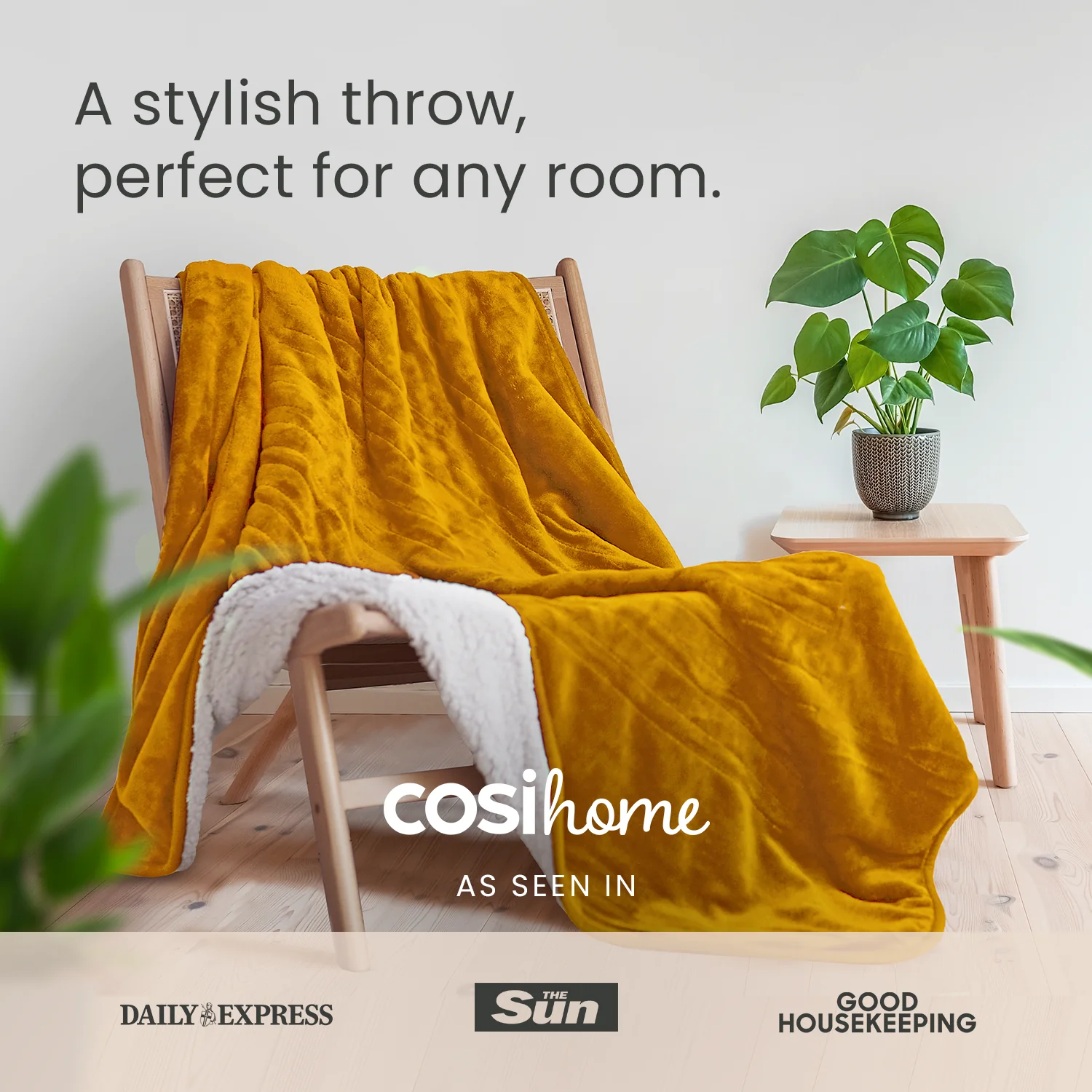 Fleece & Sherpa Electric Heated Throw - Mustard - Image 6